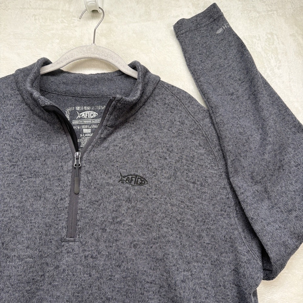 AFTCO AFTTECH Quarter Zip Pullover Mens XL Gray Heather Fishing Long Sleeve - Picture 1 of 8